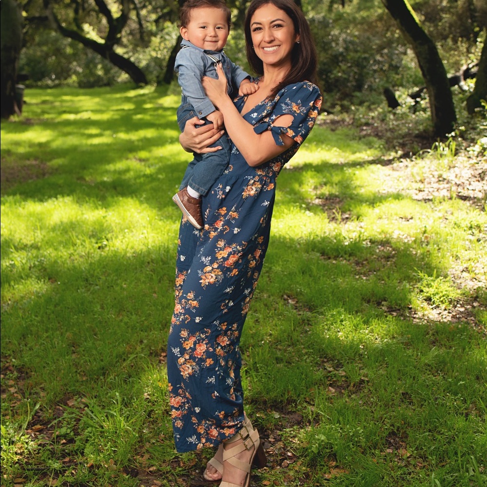 Blue floral pant romper